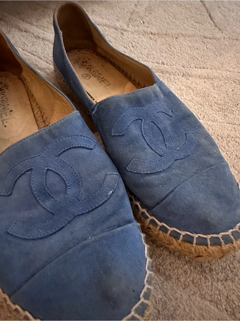 CHANEL Navy Suede Espadrille Flats